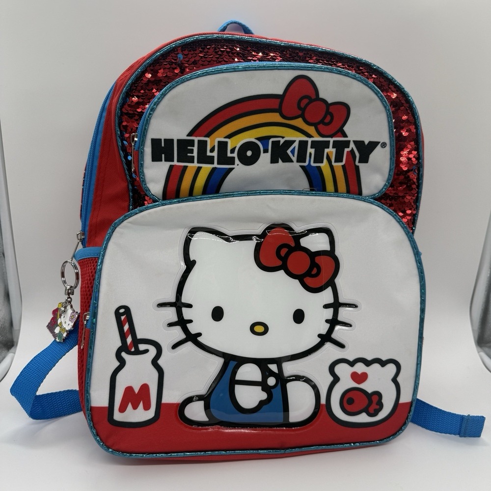 Hello Kitty‎ Backpack Bag Travel Bag W/ Key Chain Adjustable Straps